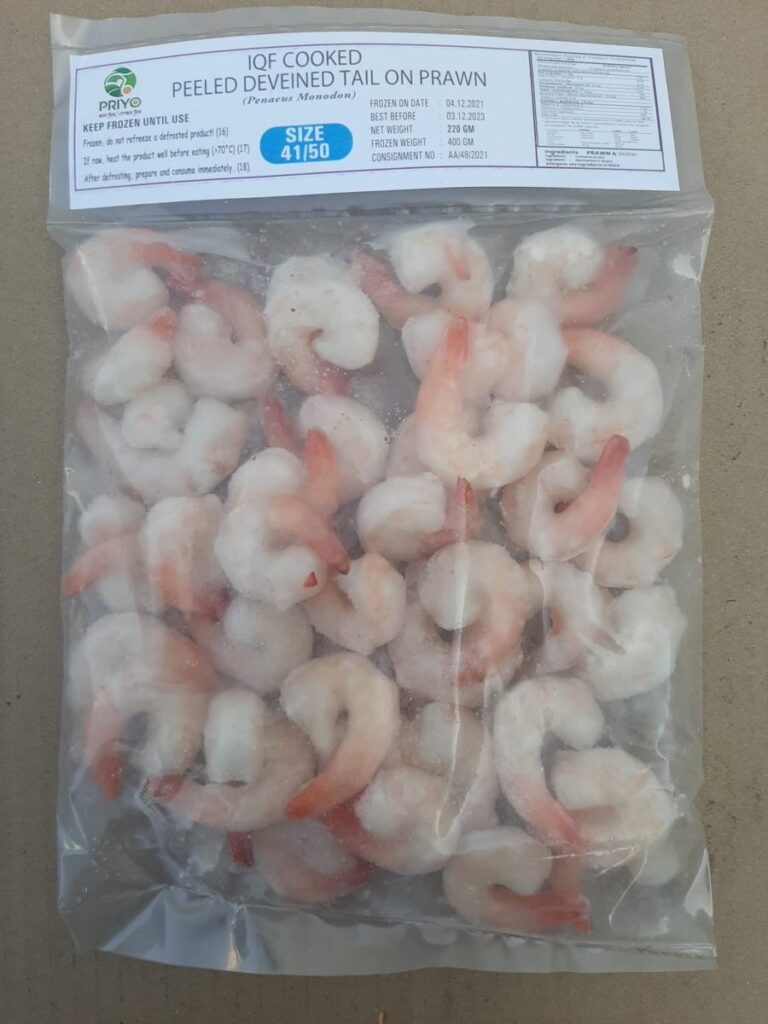 Cooked Peeled & Deveined Tail-on Tiger Prawns — 41/50